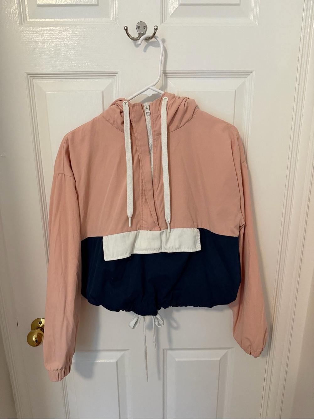 Forever 21 Pink and Navy Colorblock Hooded Bomber Jacket